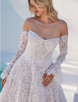 Roberta Lace Wedding Gown in White/Nude