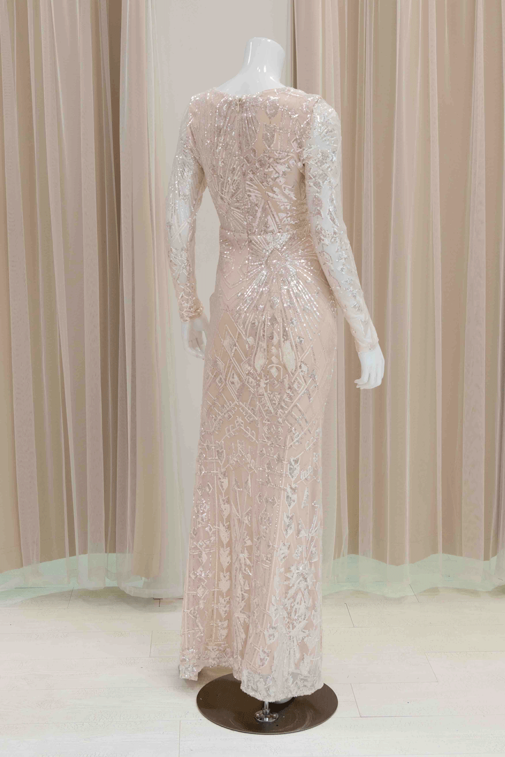 Modern Long Sleeve Form Fitting Evening Gown for a Gala