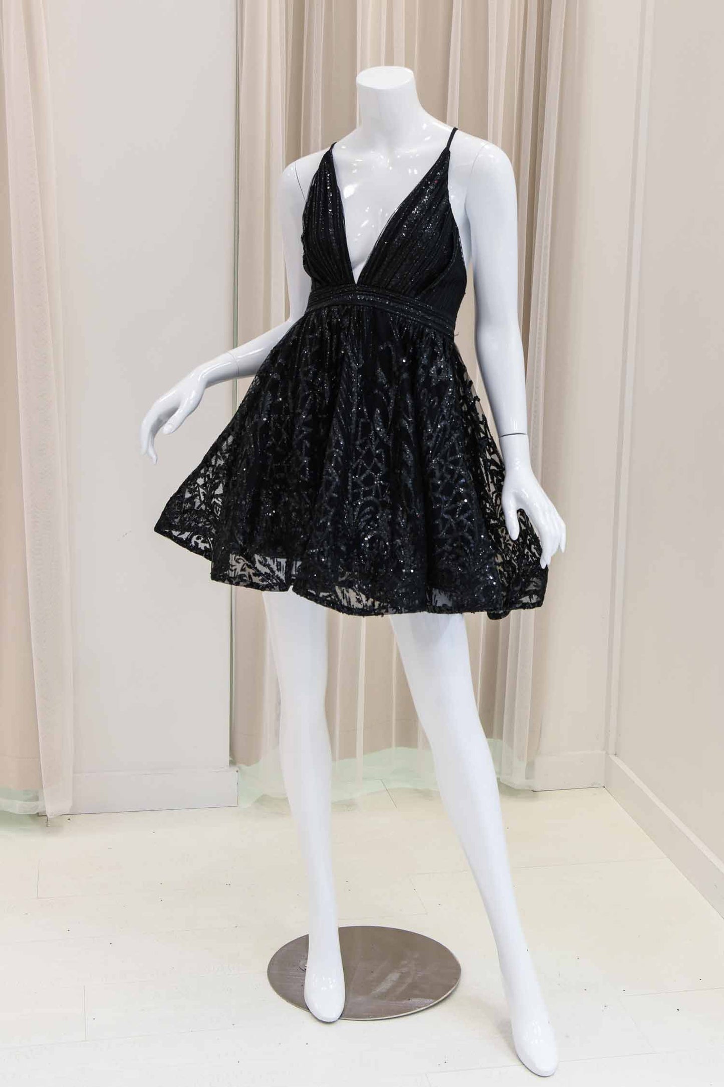 Aliah Marie Glitter Fit and Flare Dress in Black