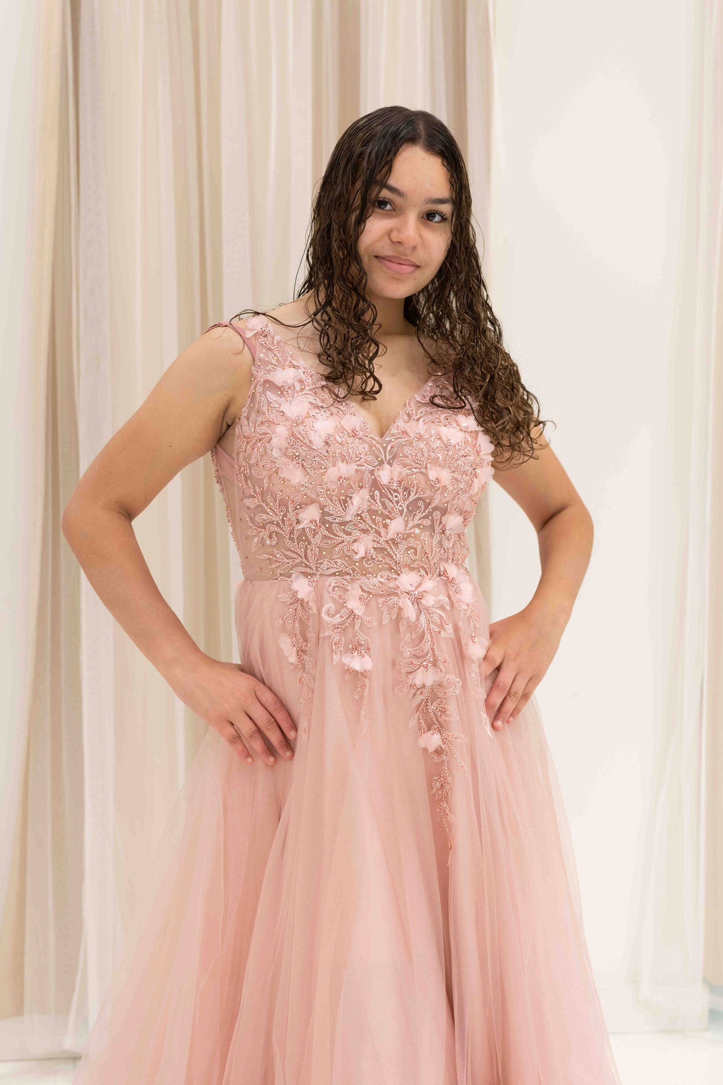 Aura 3D Flower Bodice Ball Gown in Pink