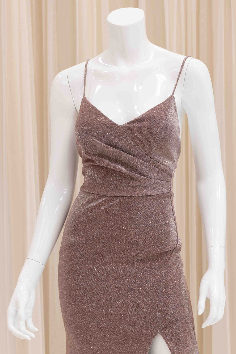 Cecilia Shimmer Evening Dress in Taupe