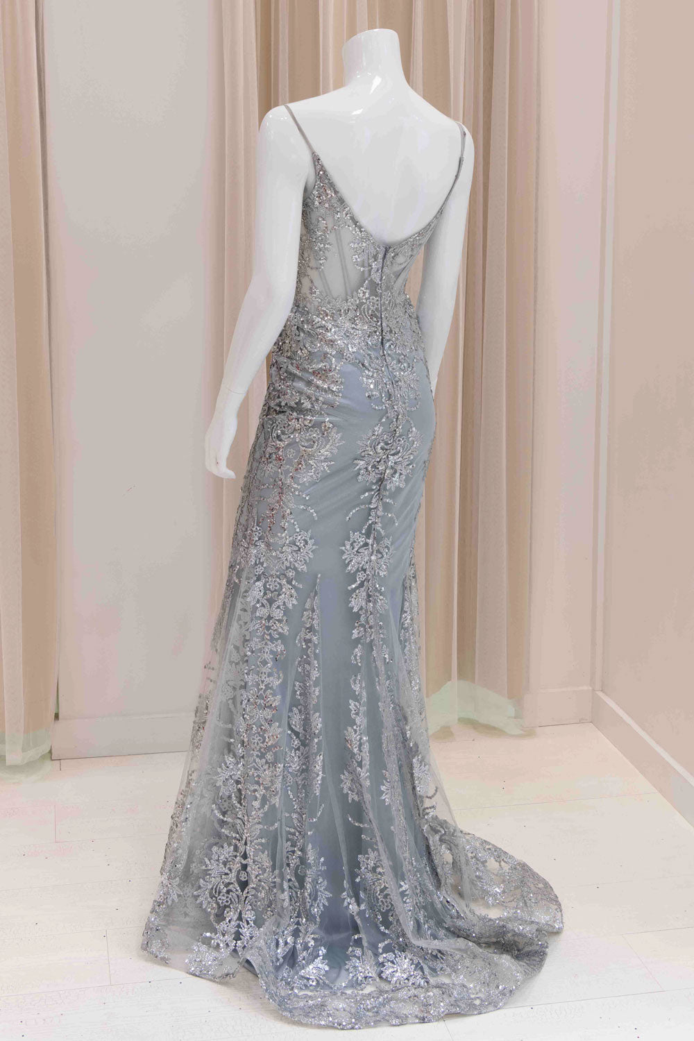 Darleena Glitter Evening Gown in Silver