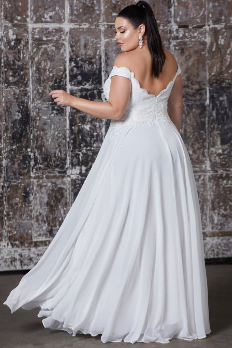 Joanna Off Shoulder Chiffon Wedding Gown in White