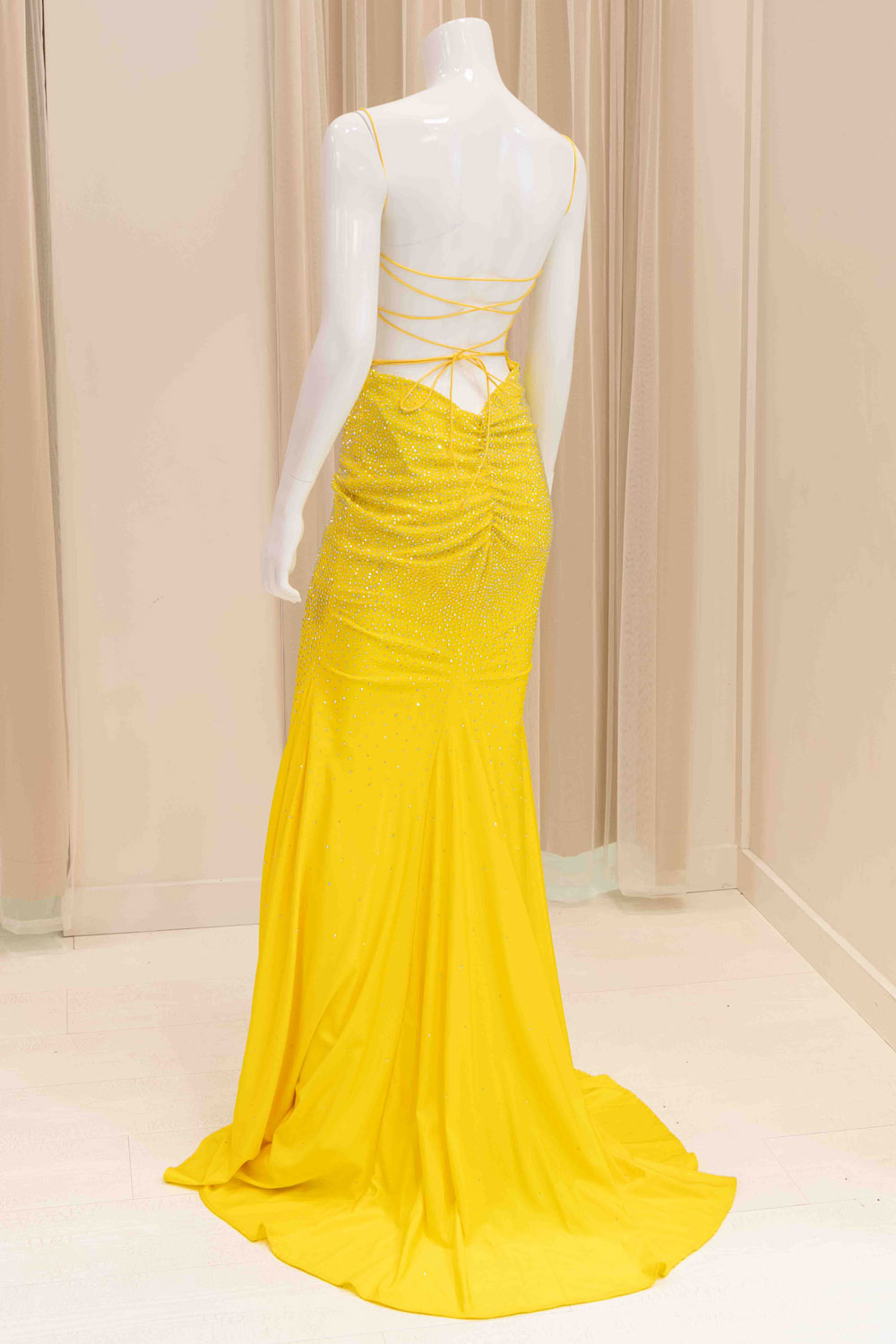 Freyja Studded Evening Gown in Yellow