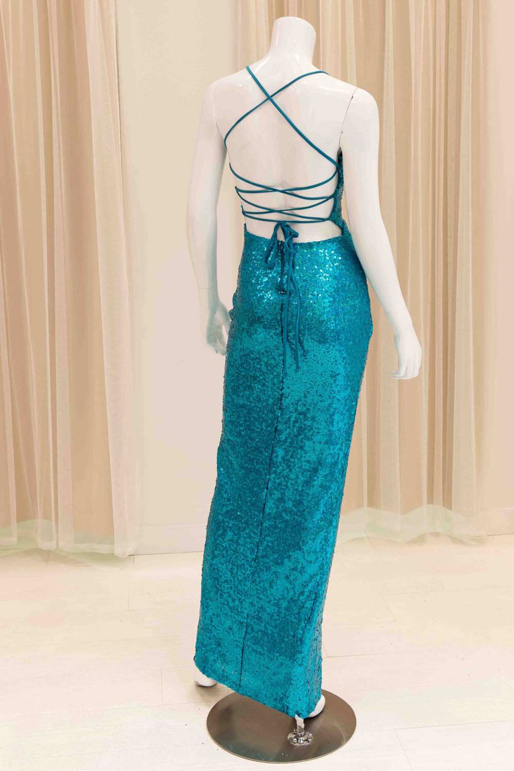 Iris Sequin Evening Gown in Aqua Blue