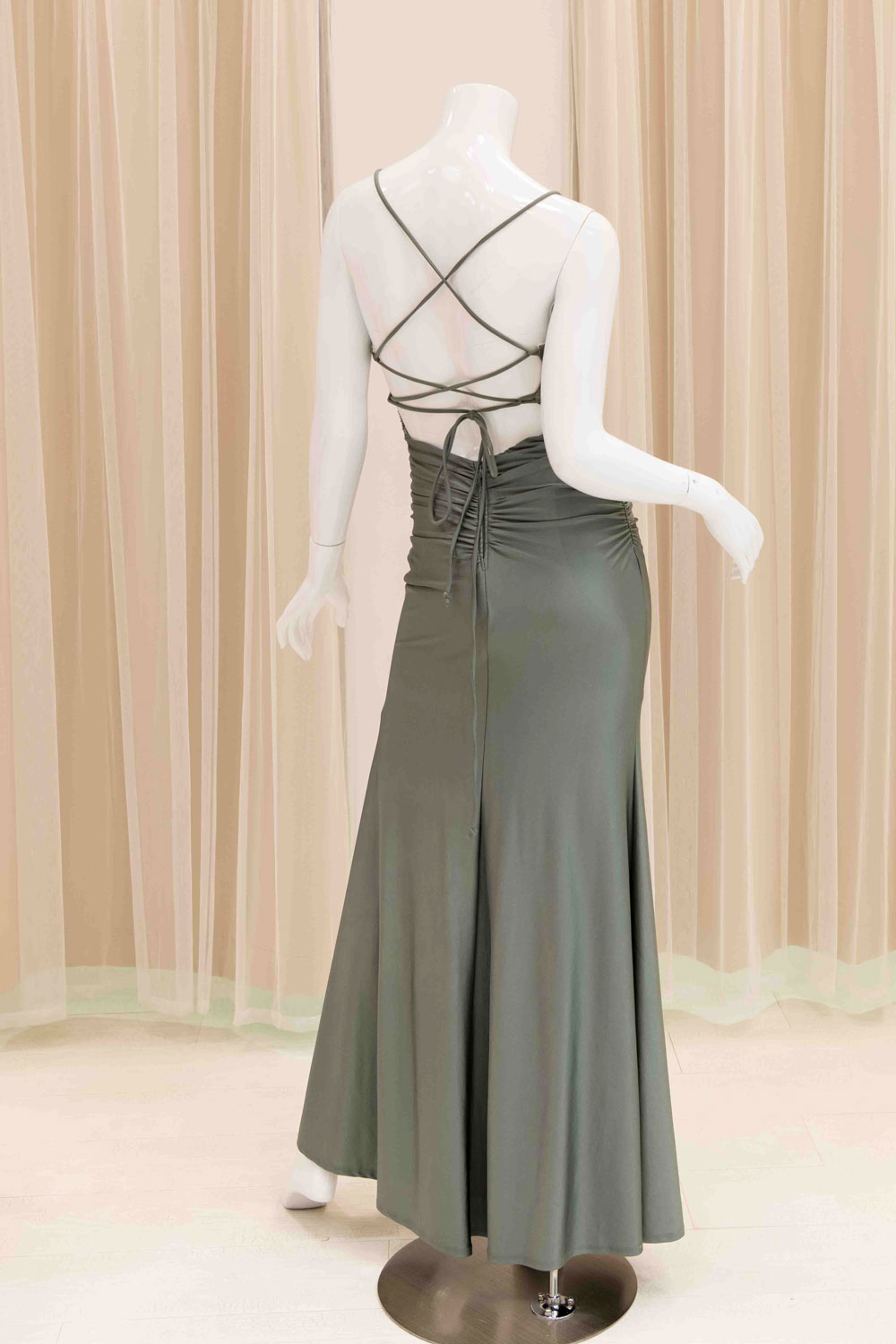 Mariana Ruched Evening Dress in Olive Green