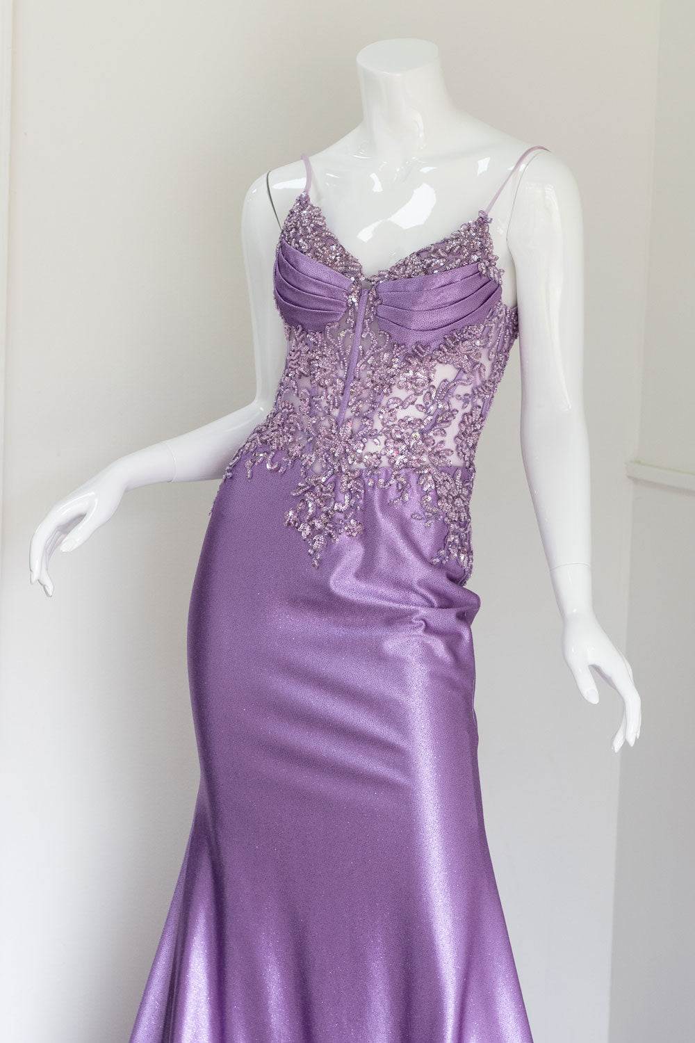Applique Bodice Evening Gown in Lavender