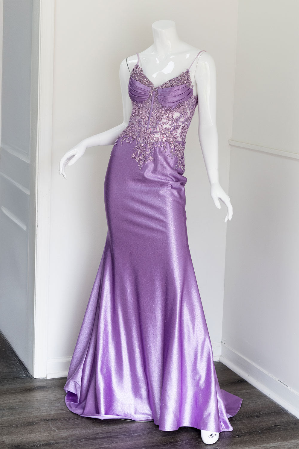 Applique Bodice Lavender Prom Dress