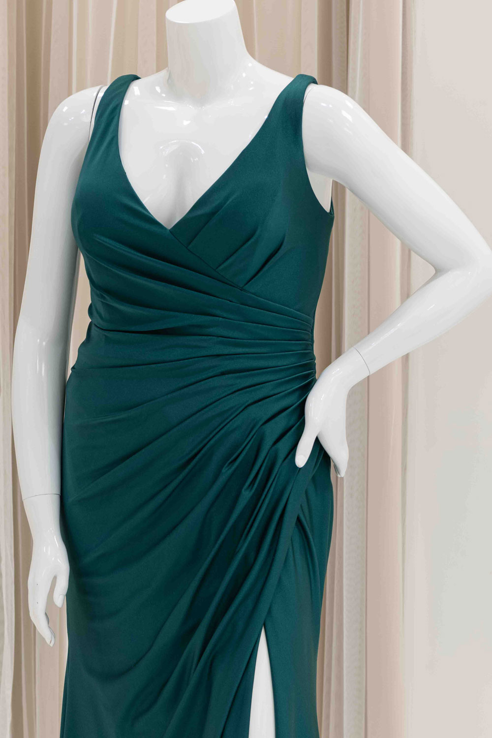 Stretch Satin Evening Dress in Green