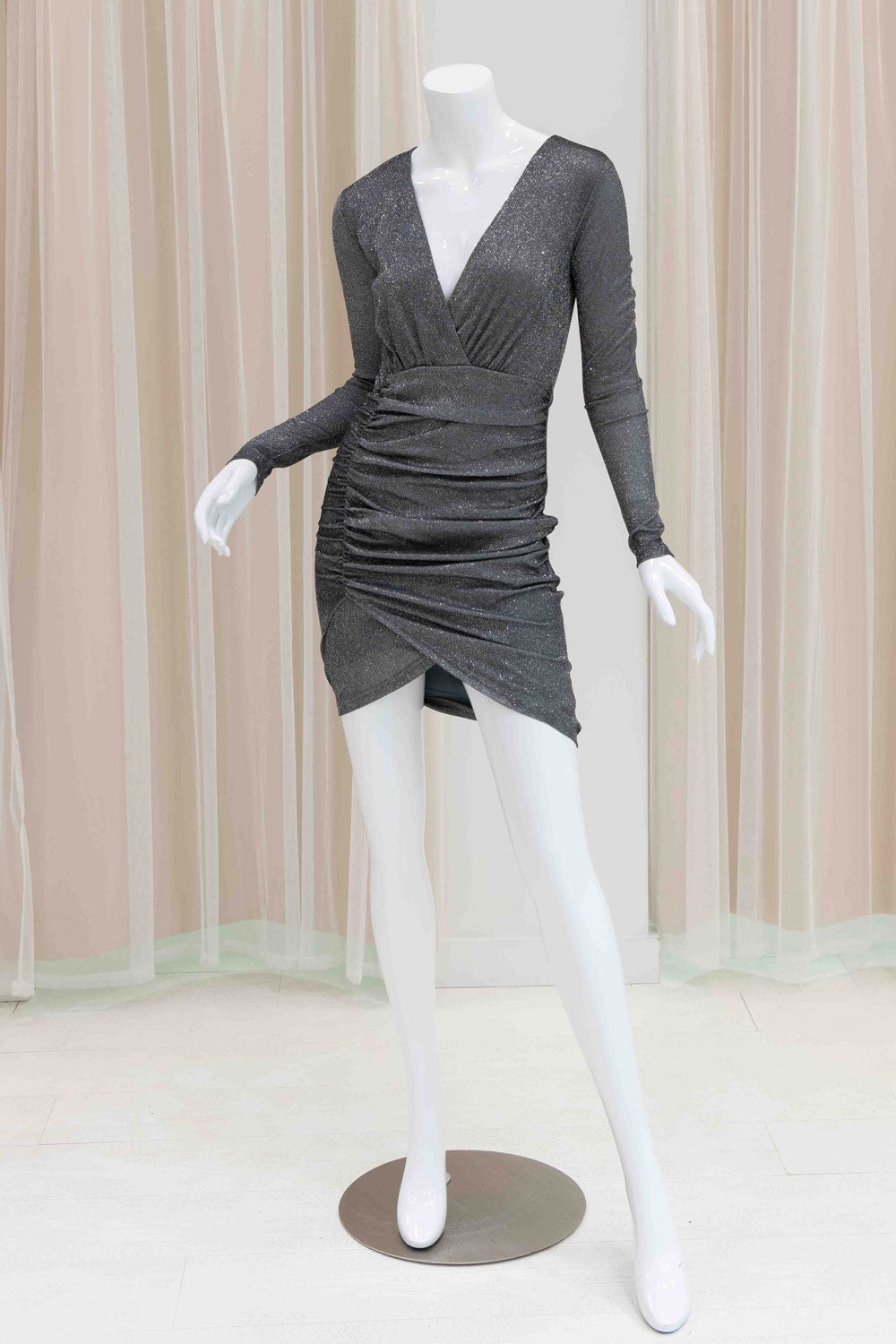 Silver Long Sleeve Party Dress
