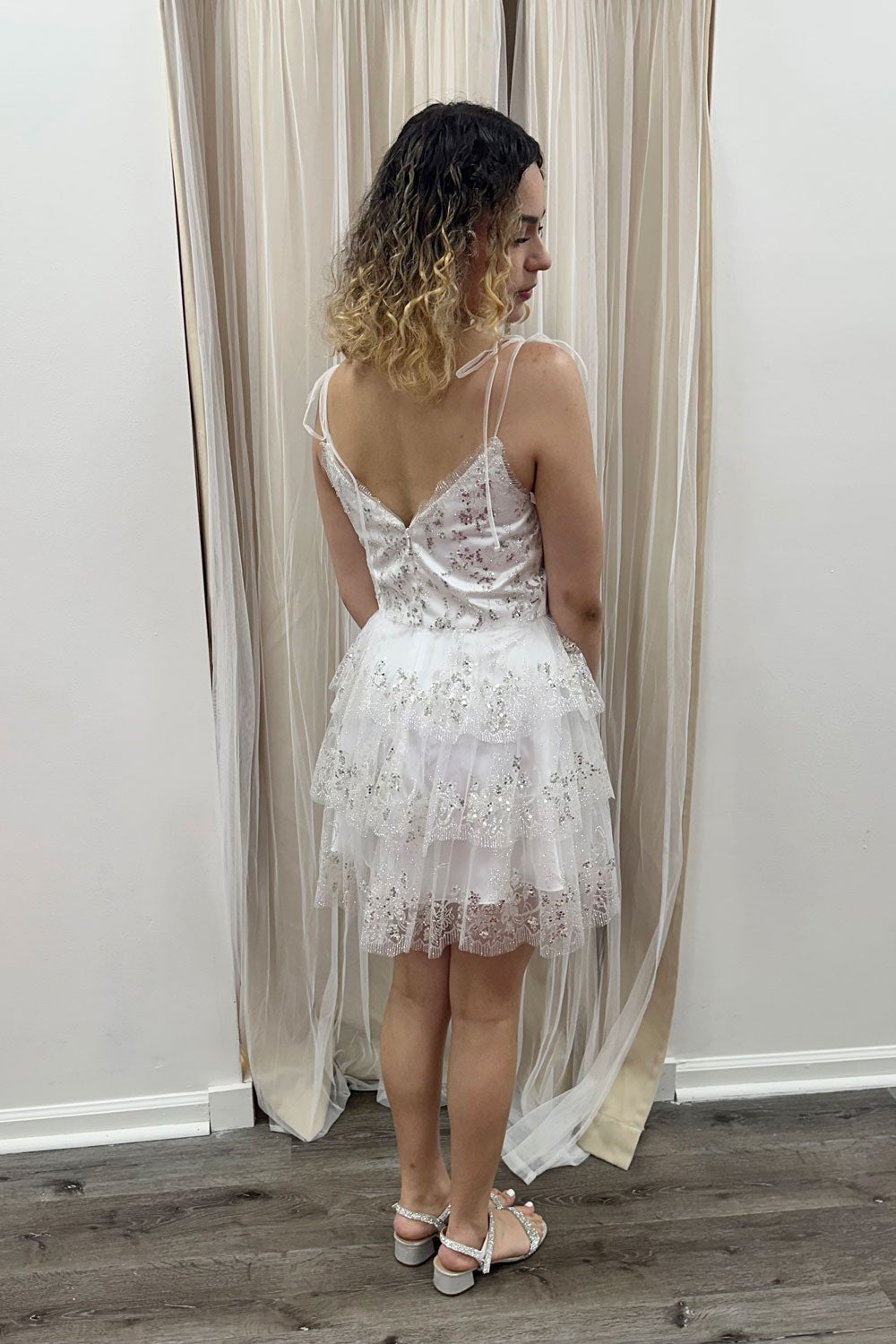 Braelyn Tiered Skirt Fit and Flare Dress in White