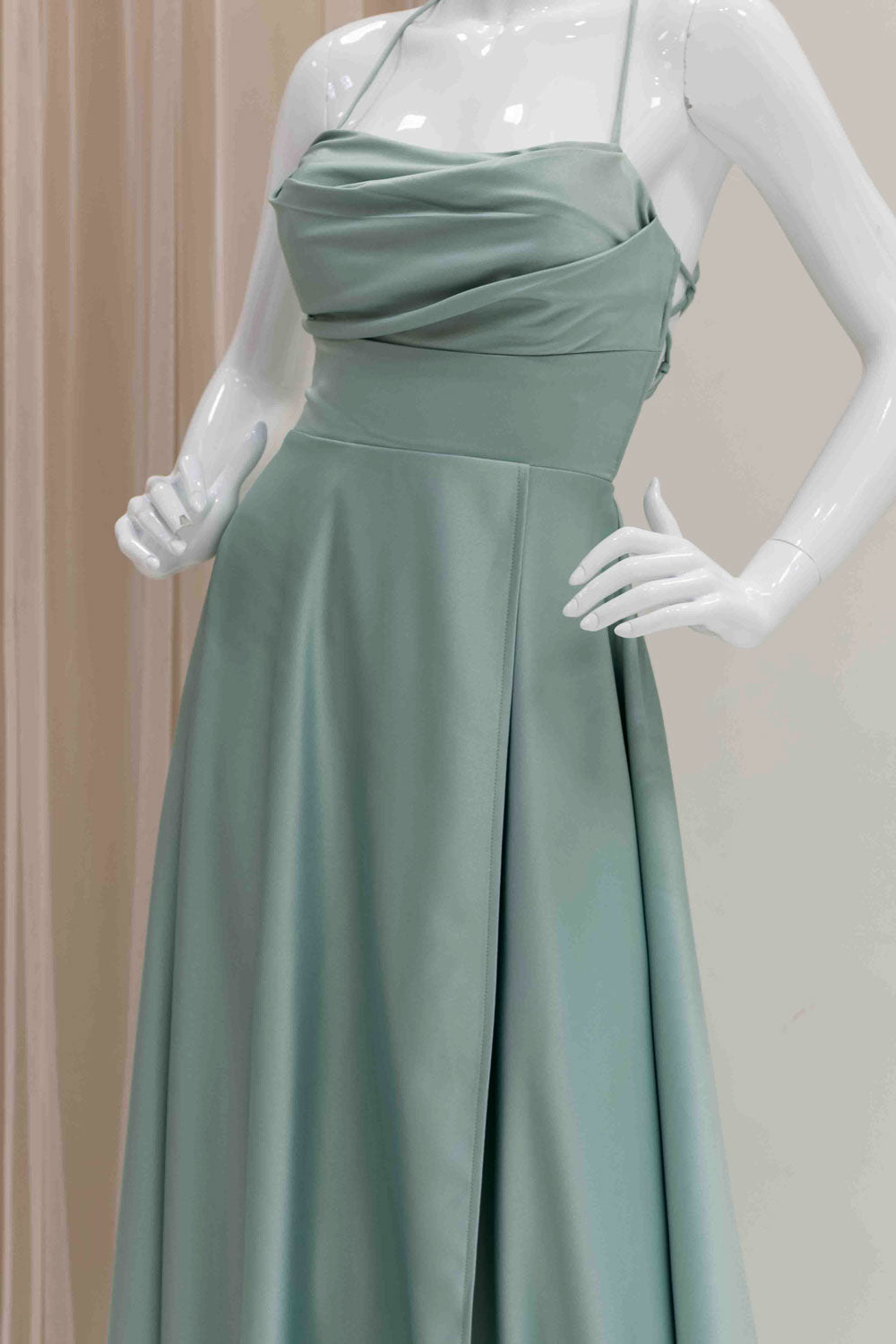 Satin Tie Back  Wedding Guest Dress in Sage Green