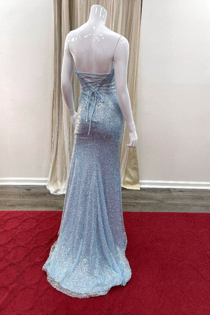 Claret Sequin Evening Gown in Light Blue