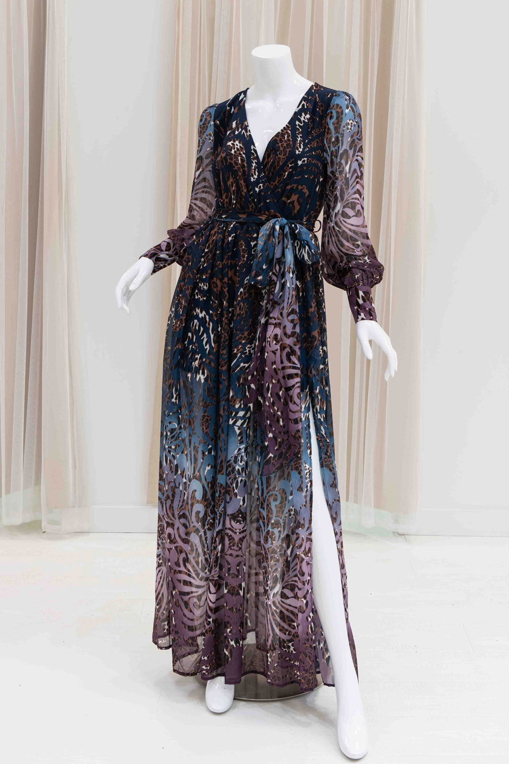 Long Sleeve Chiffon Maxi Dress in Purple
