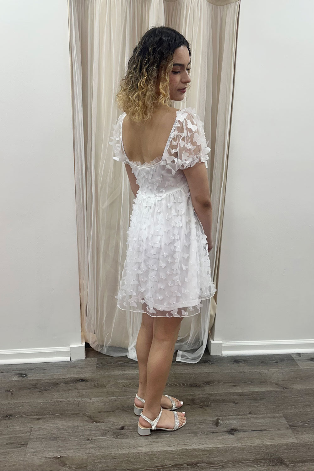 Dalilah Butterfly Baby Doll Dress in White