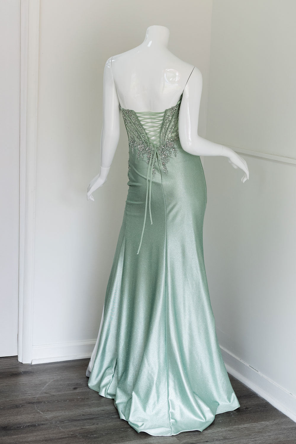 Strapless Corset Sexy Evening Dress in Sage Green
