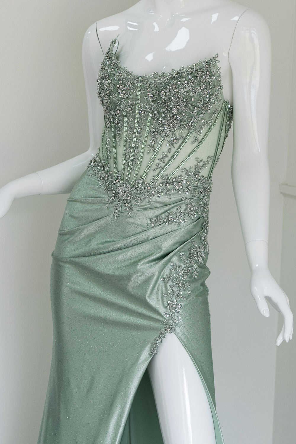 Strapless Corset Prom Dress in Sage Green