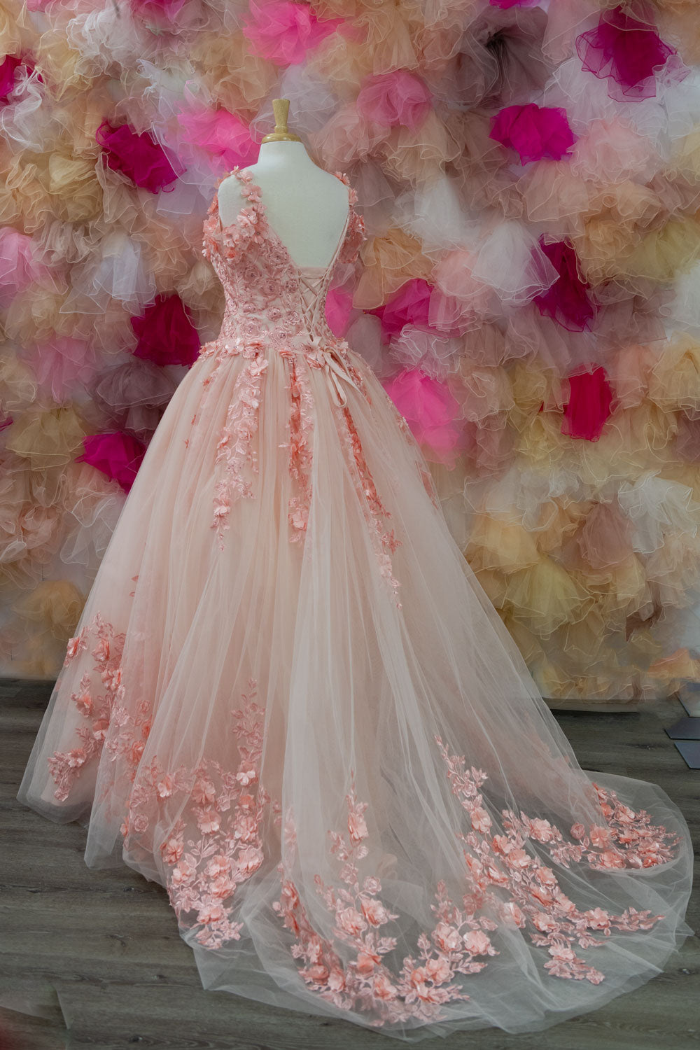 Peach 3D-flowers Quinceanera Dress
