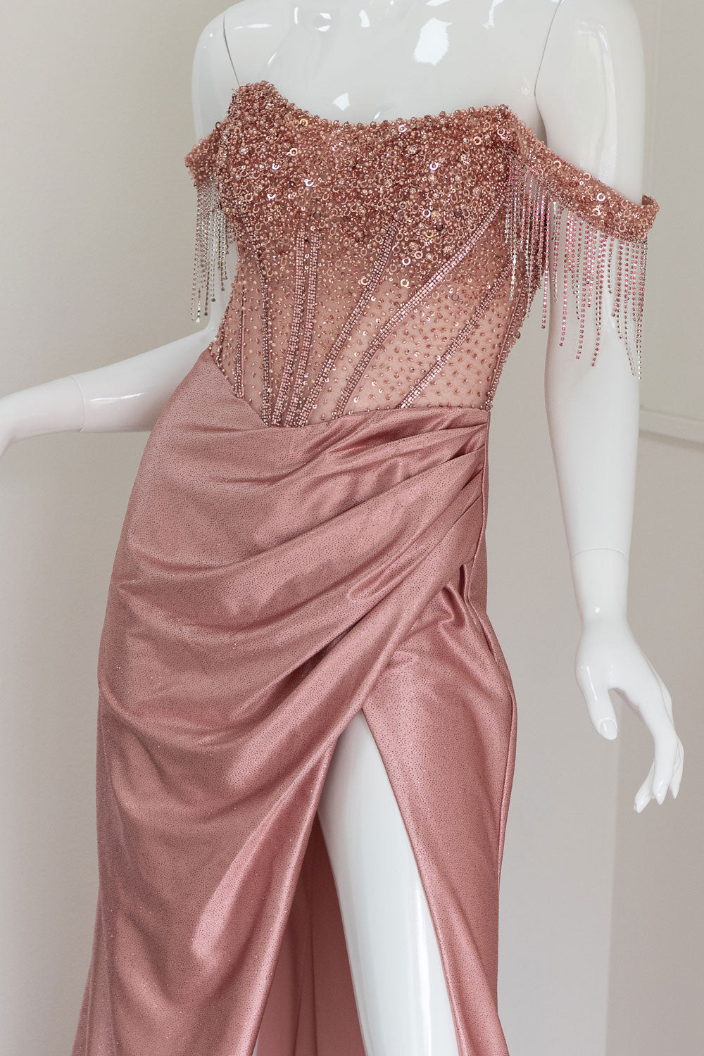 Crystal Corset Prom Dress in Rose Gold