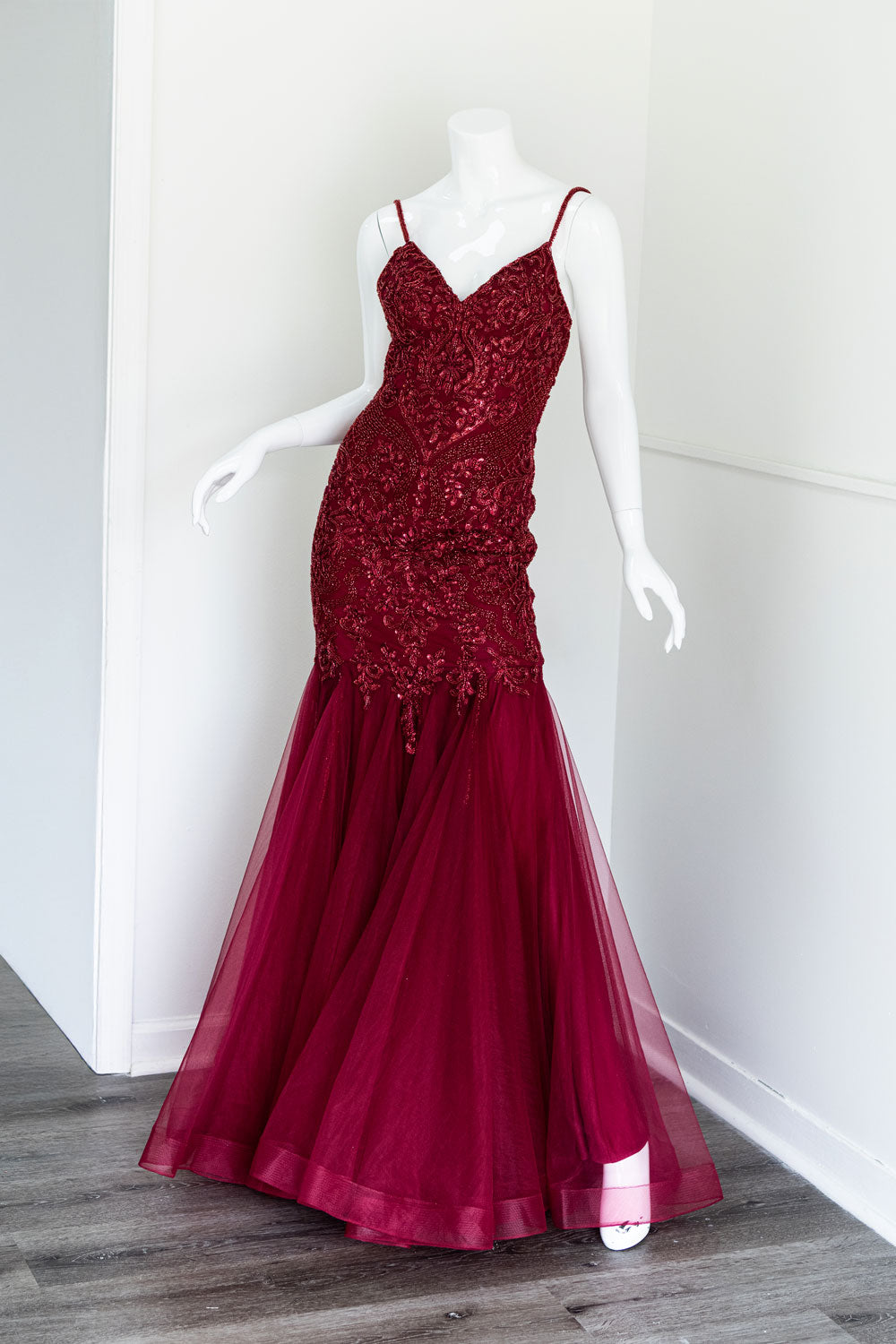 Mermaid Evening Gown in Burgundy