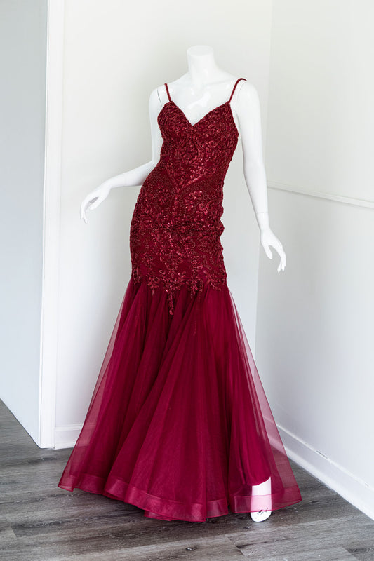 Mermaid Evening Gown in Burgundy