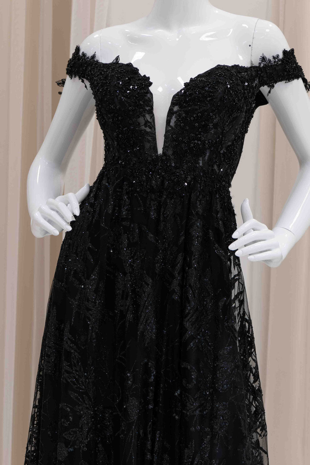 Black Glitter A-Line Formal Gown
