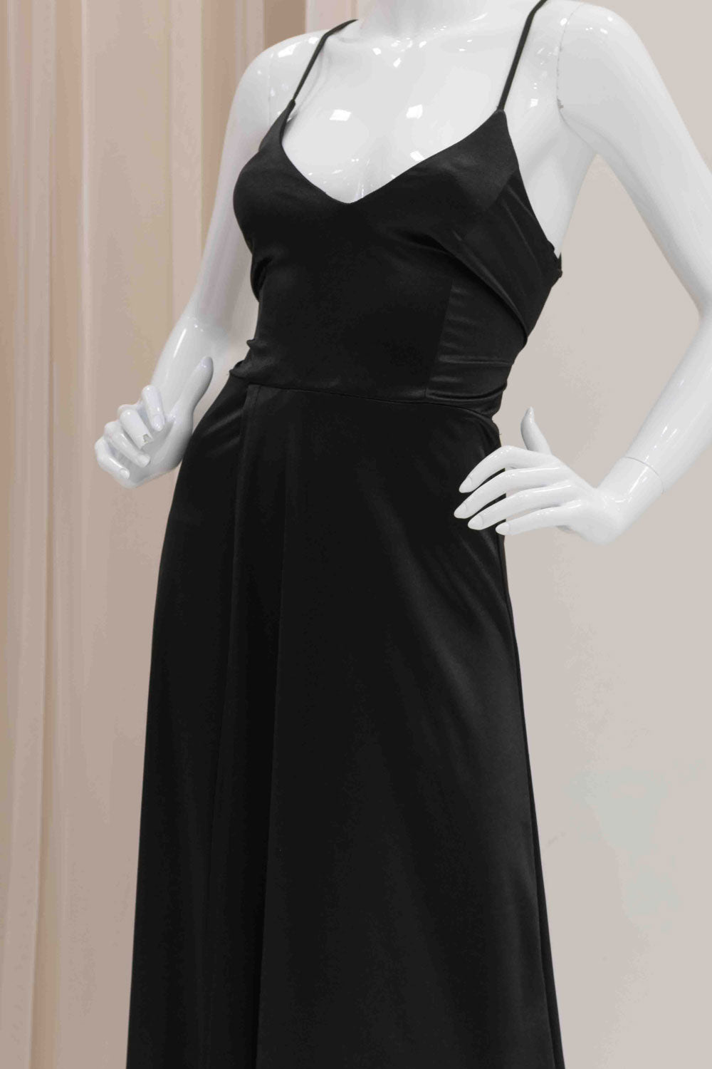 Elegant Simple Satin Tie Back Dress in Black