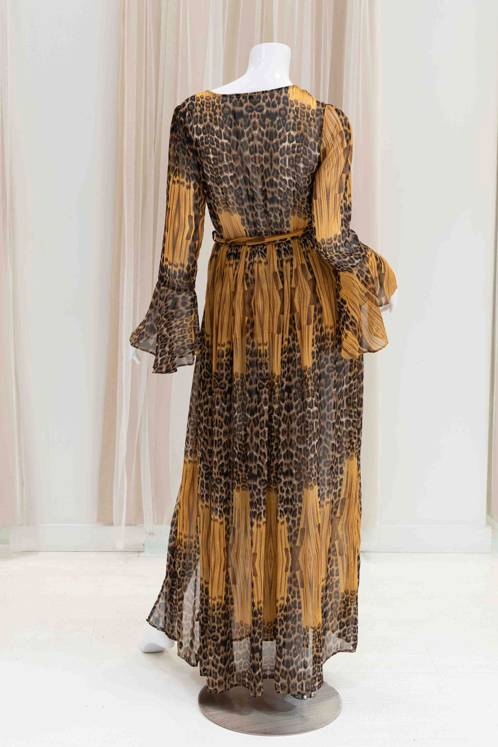 Long Sleeve Chiffon Beach Cover Up in Cheetah Print