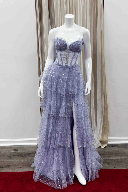 Lily Tiered Skirt Sequin Maxi Dress in Lavender