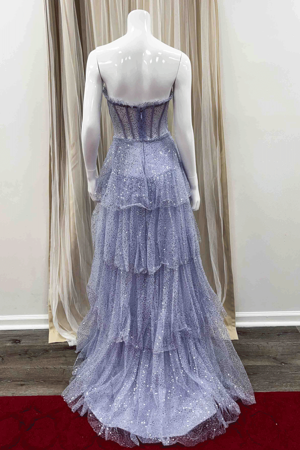 Lily Tiered Skirt Sequin Maxi Dress in Lavender