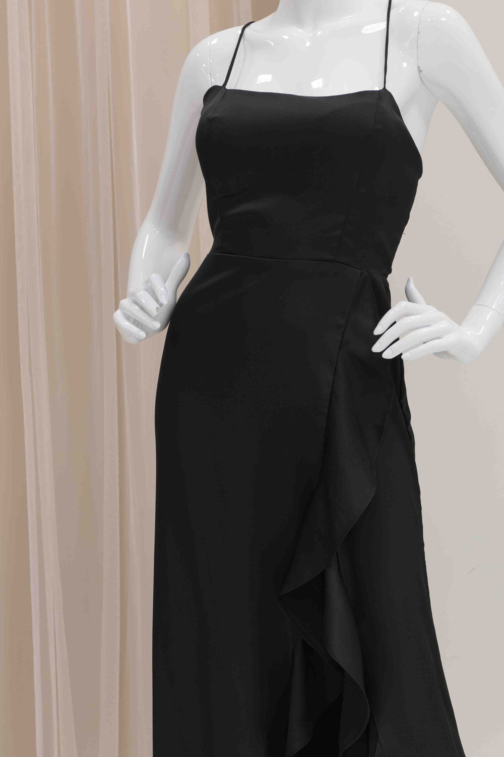 Simple Satin Wedding Guest Dress in Black