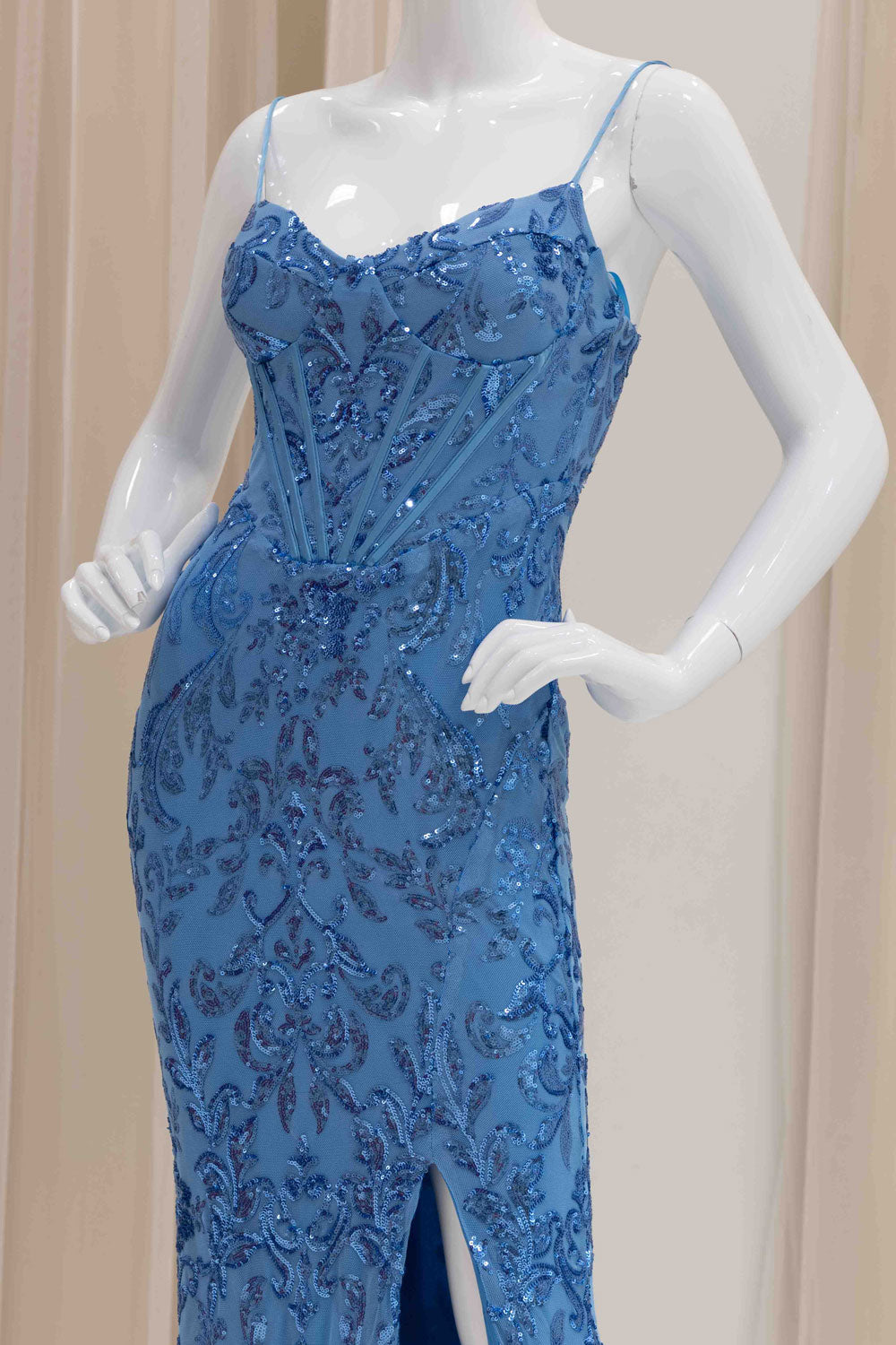 Elegant Sequin Evening Dress in Blue