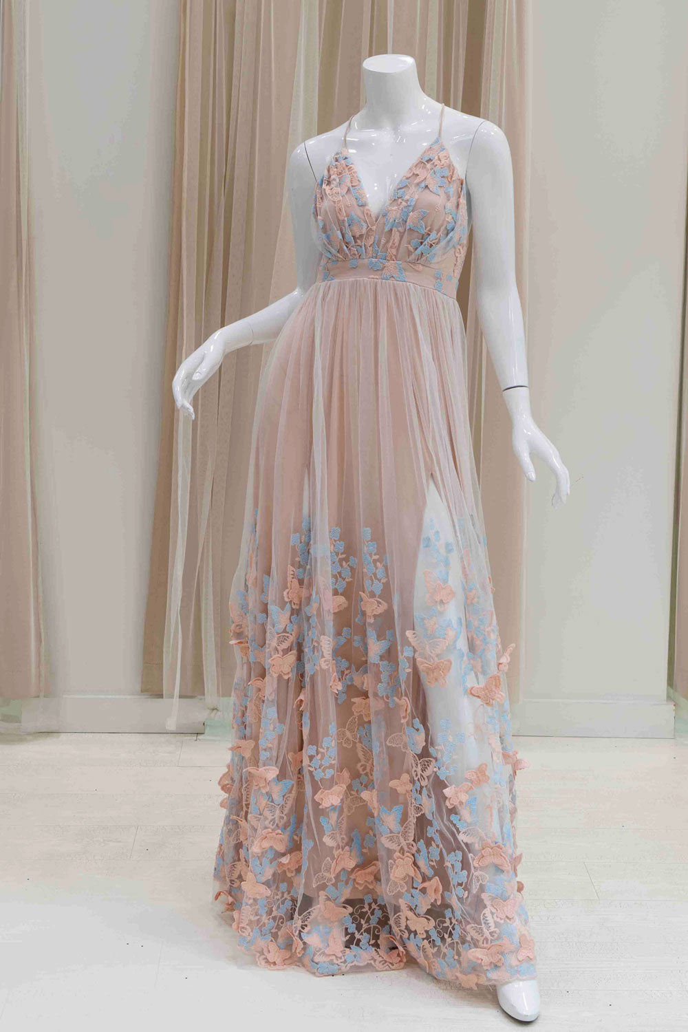 3D Butterfly Sun Dress in Nude