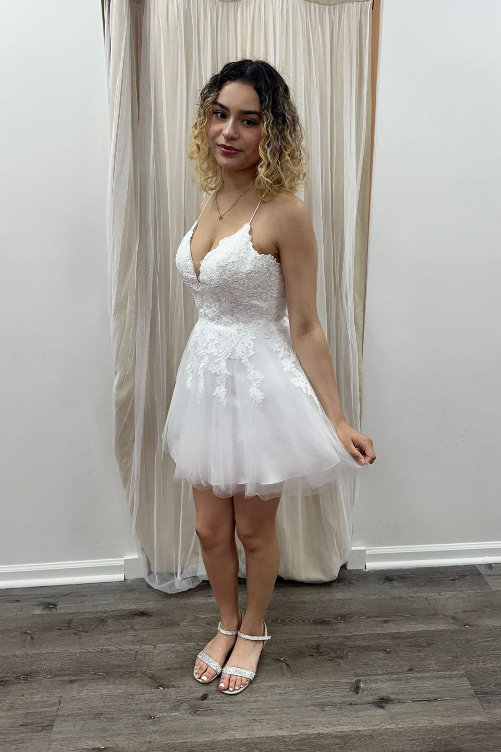 Neveah Applique Fit and Flare Dress in White