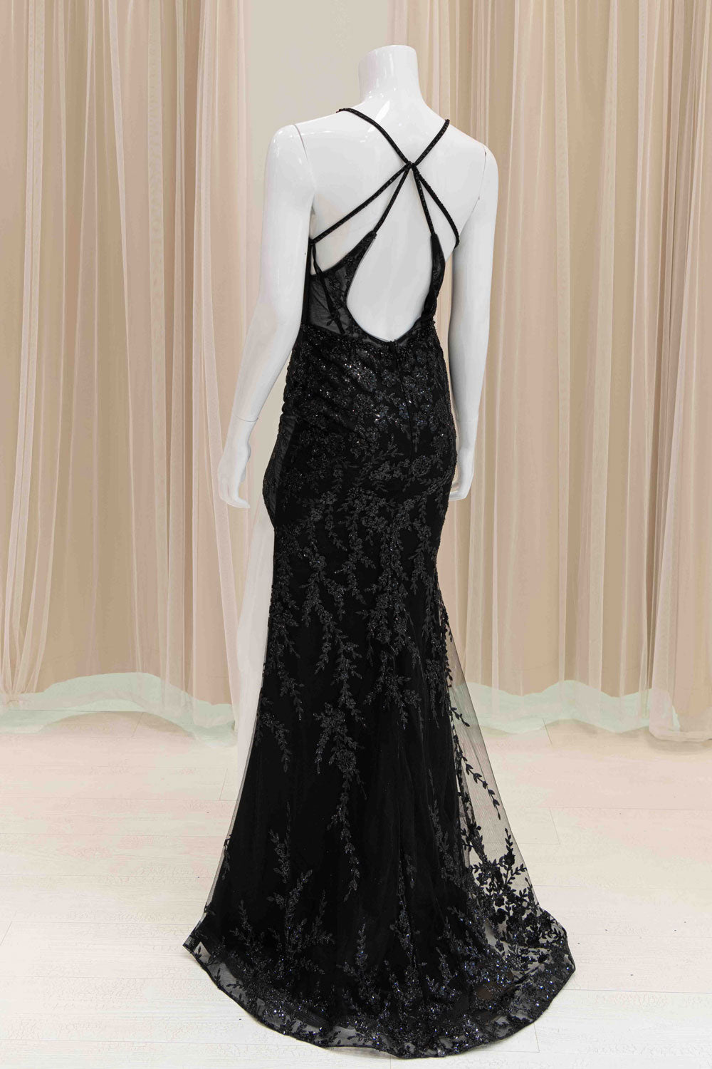 Strappy Back Sexy Evening Dress in Black