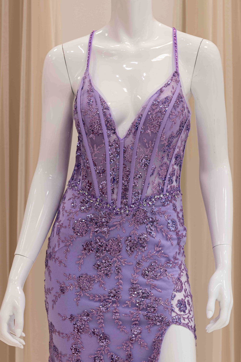 Corset Bodice Glitter Evening Gown in Purple