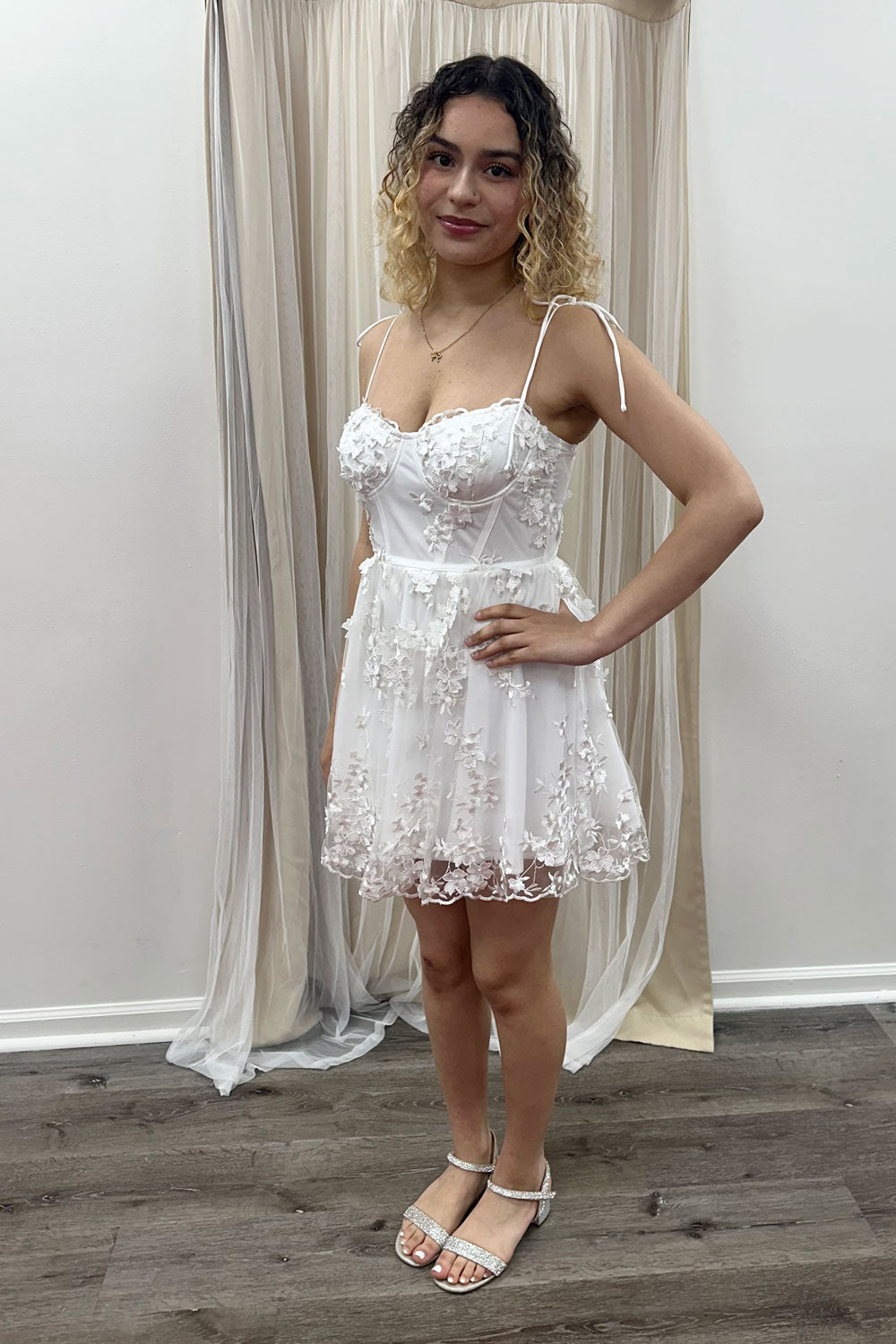 Polina 3D Flower Fit and Flare Dress in White