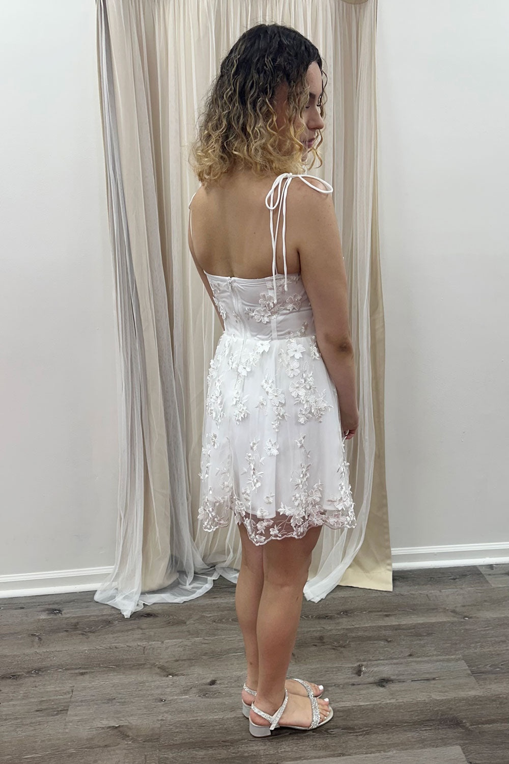 Polina 3D Flower Fit and Flare Dress in White