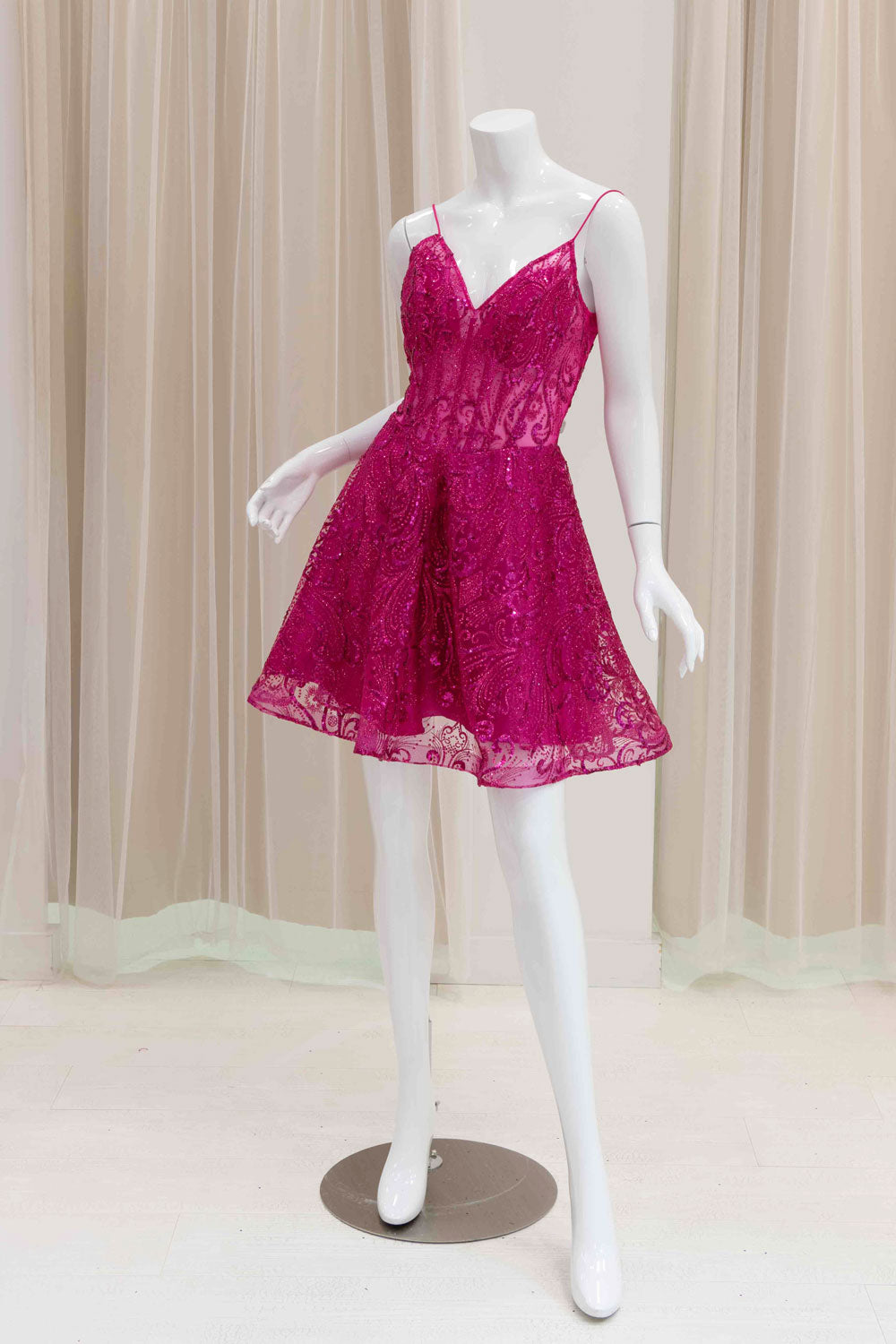 Hot Pink Glitter Fit and Flare Dress