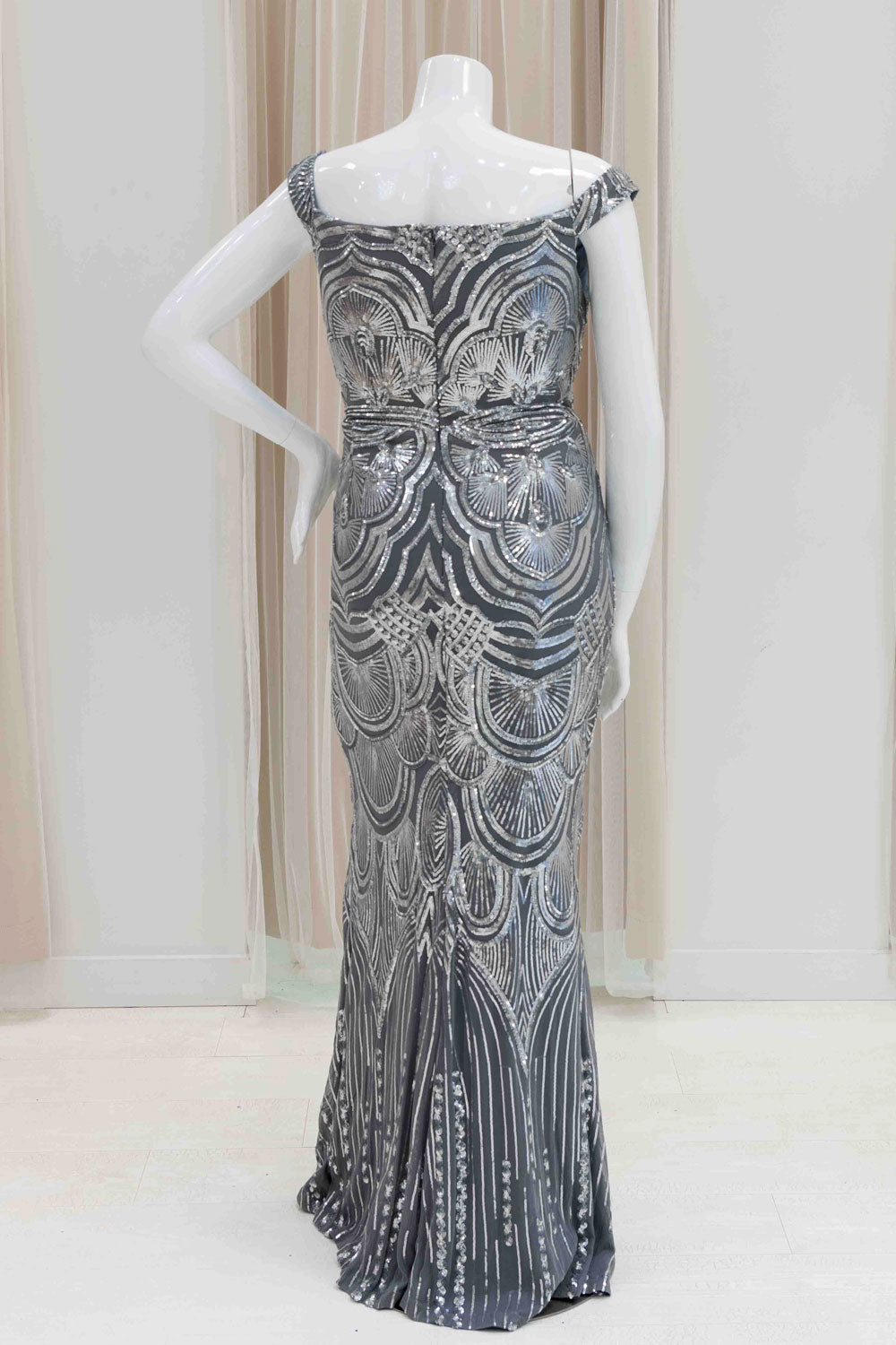 Off Shoulder Silver MOB Gown 