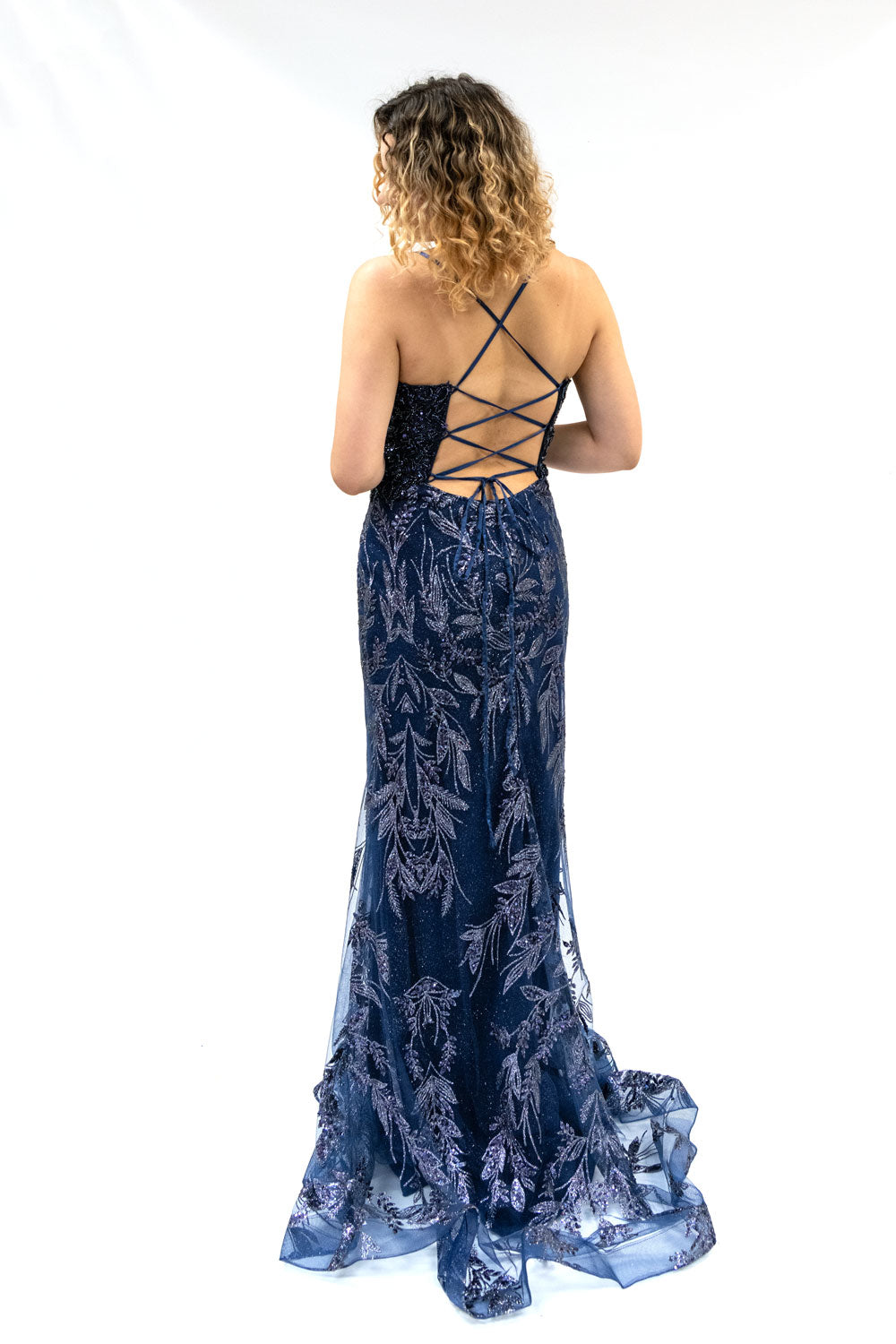 Beaded Bodice Tie back Mermaid Prom  Dress