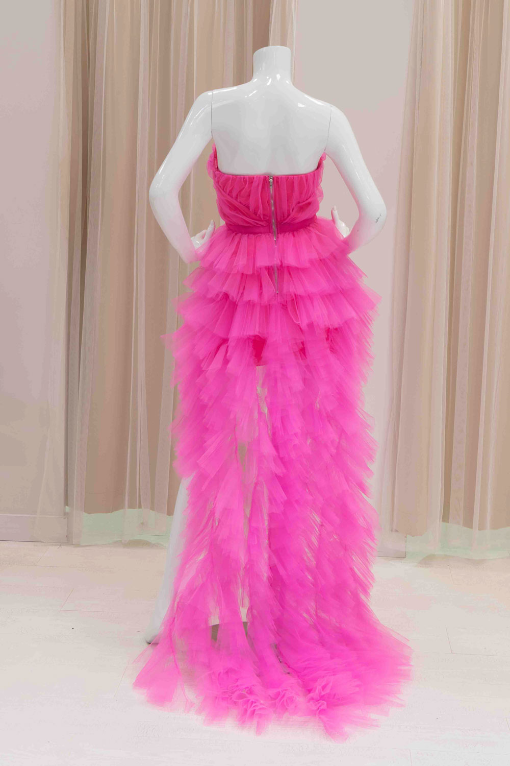 Tulle Dress with Train in Hot Pink