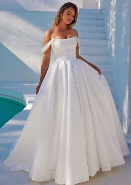 Layana Pearl and Sequin Bodice Trim Wedding Gown in White