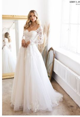 Nefeli Long Sleeve Wedding Gown in White/Nude