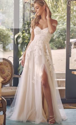 Gelene Off Shoulder Wedding Dress in White/Nude