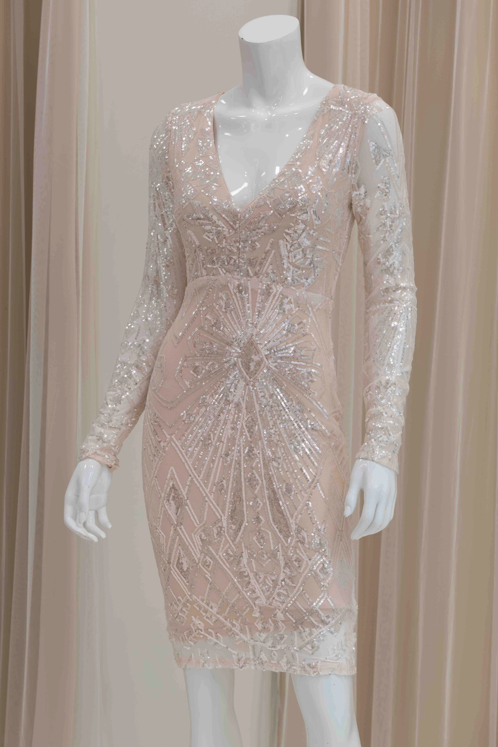 Long Sleeve Sequin Midi Dress in Ivory
