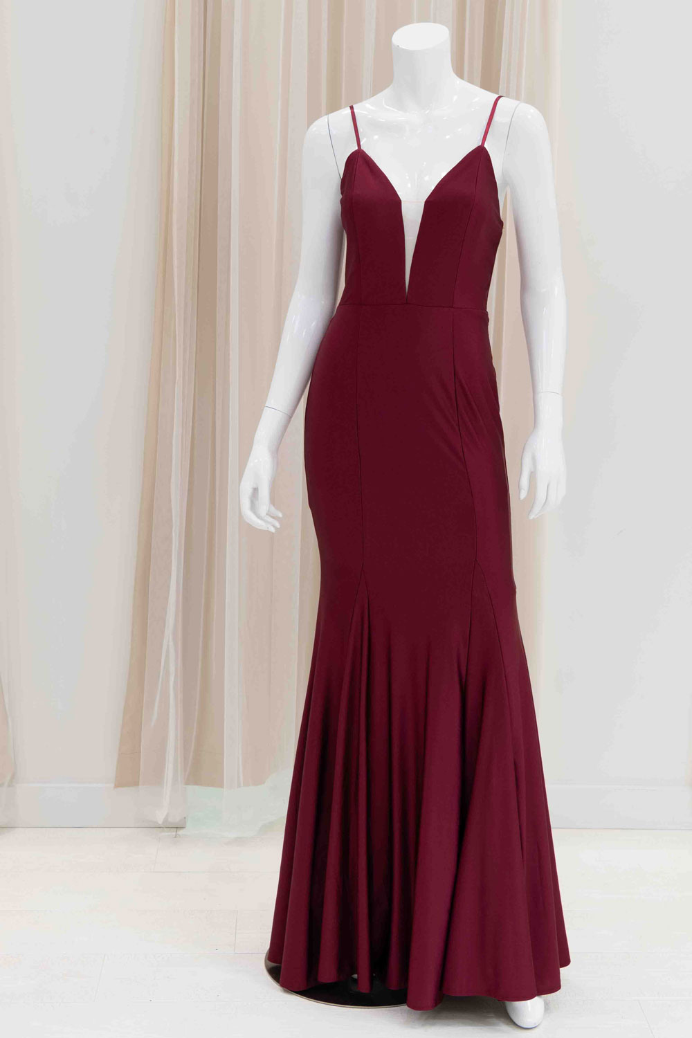 Elegant Satin Evening Gown in Burgundy