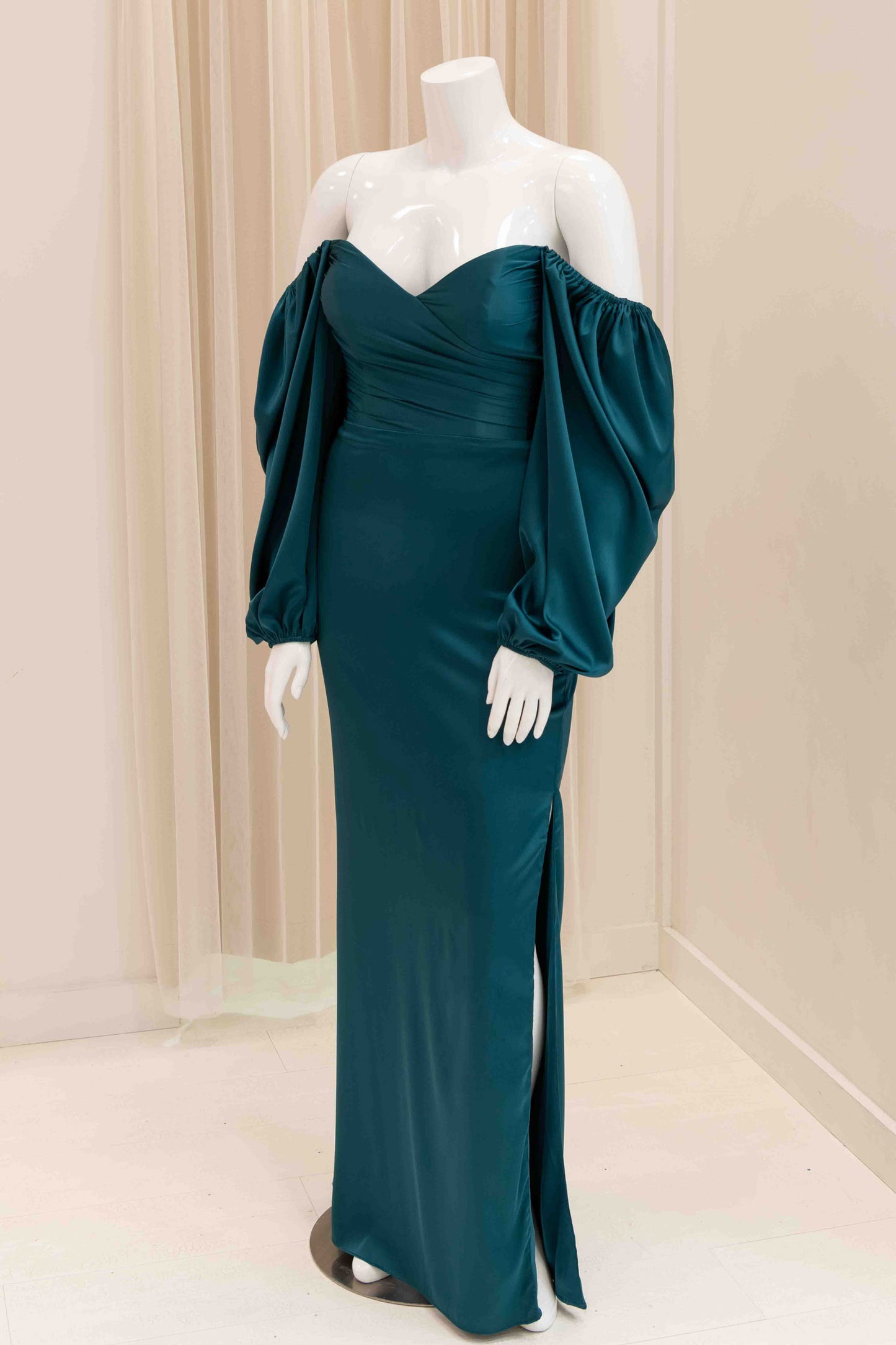 Alaia Long Sleeve Evening Gown in Teal