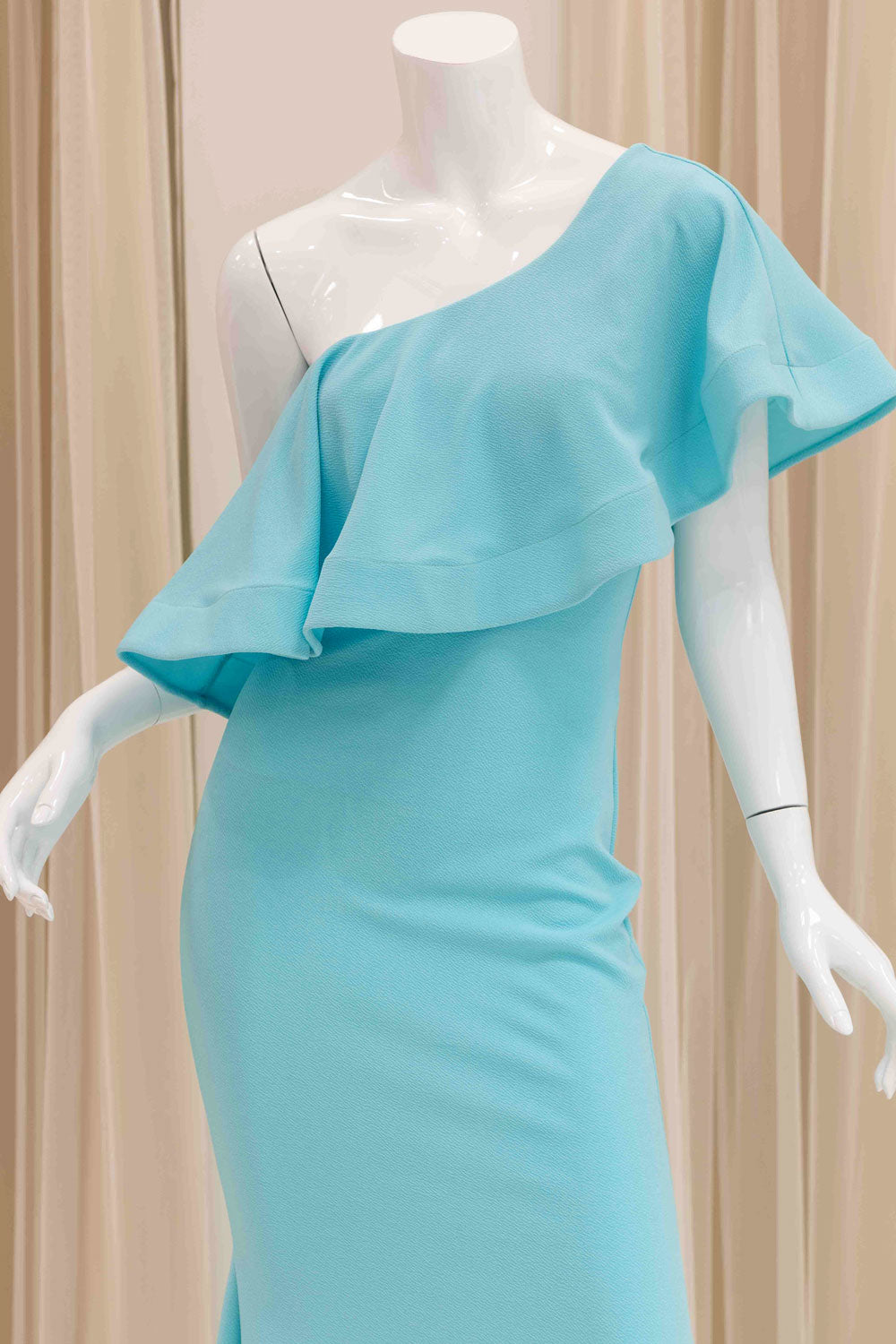Alcia One Shoulder Evening Gown in Aqua Blue