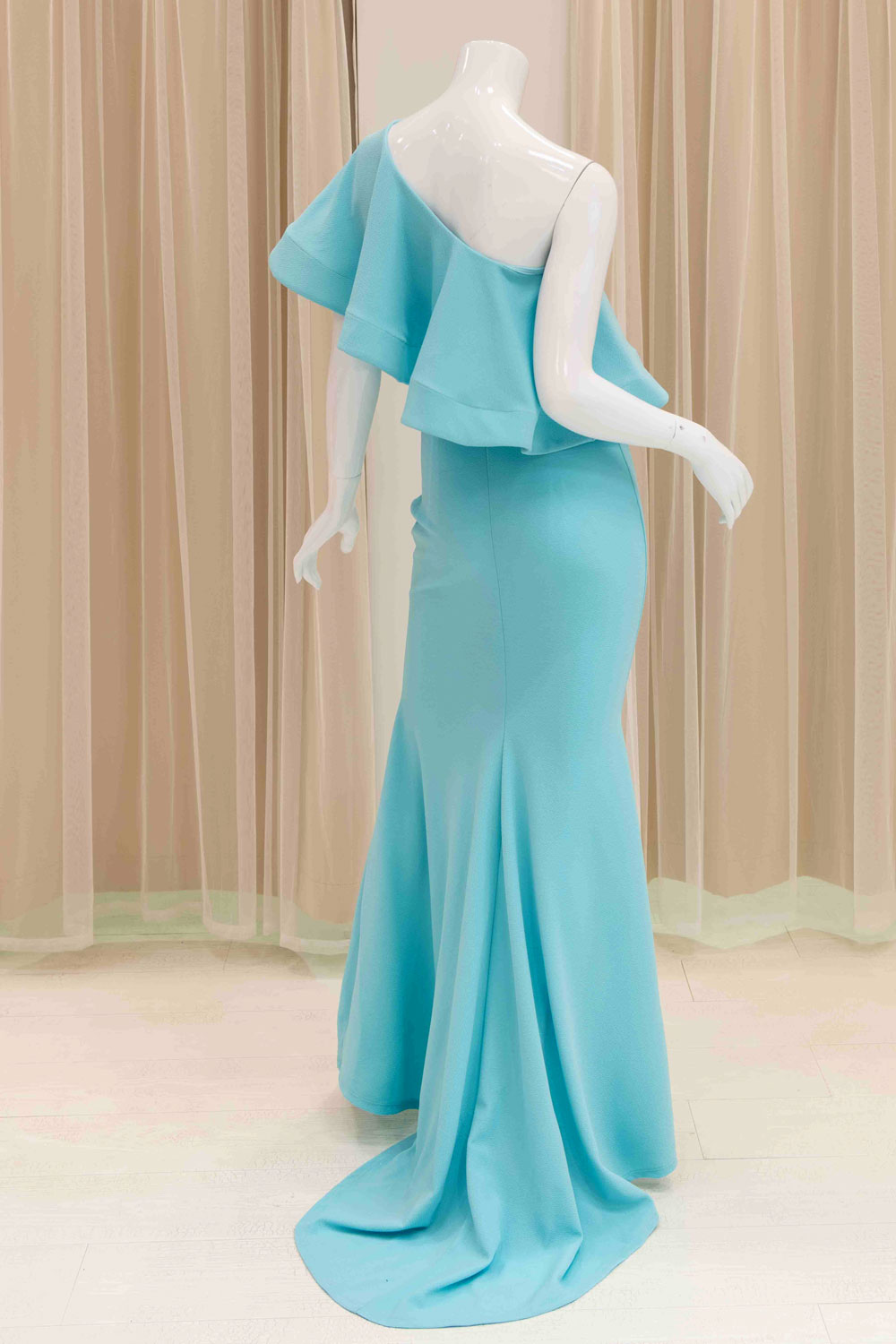 Alcia One Shoulder Evening Gown in Aqua Blue